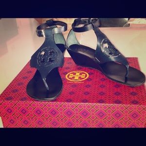 Tory Burch Zoey Navy Wedge Sandal